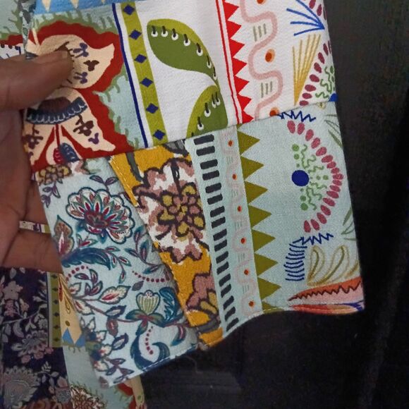 Boho Chic NWT Sz. M Multi Color Patchwork 3/4 Sleeve Button Up Blouse - Picture 12 of 16